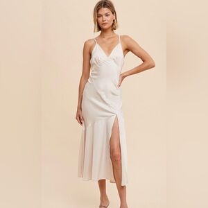 Asali Champagne Satin Bias Cut Midi Dress